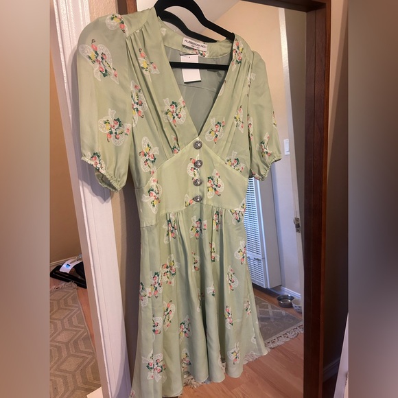 Light Green Floral Button Front Midi Dress